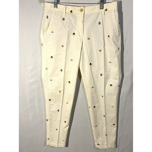 Talbots Pants - Talbots Pants Embroidered Nautical Sz 4 Ivory Girlfriend Chinos Ankle Length